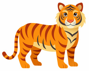 A cartoon tiger is standing on a white background