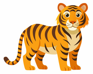 A cartoon tiger is standing on a white background