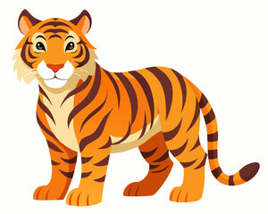 A cartoon tiger is standing on a white background