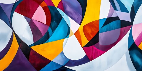 Fototapeta premium Abstract painting with vibrant colors and geometric shapes, creating a dynamic and eye-catching composition.