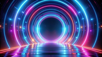 Abstract neon light streaks background with circular ring motion path , neon, light streaks, abstract, background