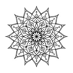 Abstract black and white floral mandala design vector illustration with an ornamental flower pattern, perfect for tattoo design or decorative art