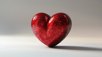 Fototapeta premium Close-up of a shiny red heart sculpture with a sparkling effect, isolated on a light background, symbolizing love and romance.