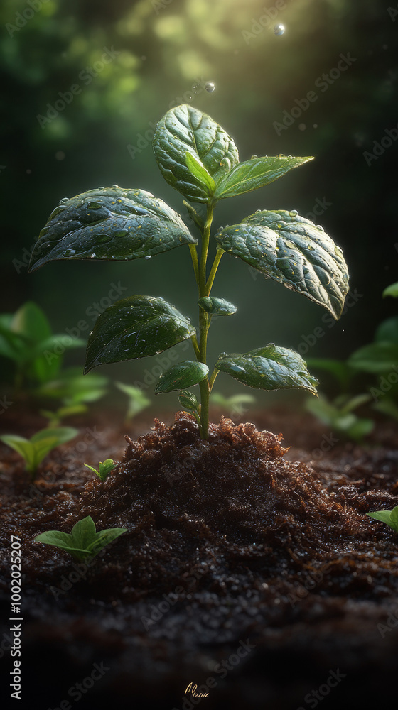 Canvas Prints A small green plant grows in the rich soil, new life springing forth.