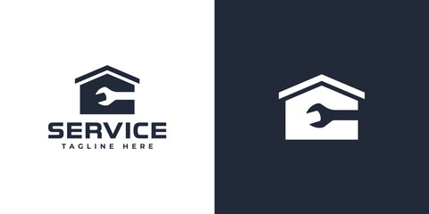 home service logo vector illustration. house with wrench logo template