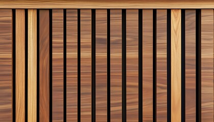  Wooden wall made of vertical panels. Line slats made of wood for a modern interior. Timber planks for cladding facades or fences. Material for cladding in construction. 