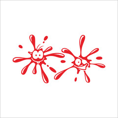 Two red water splashes with smiling and laughing emoticons