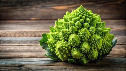 Romanesco broccoli cabbage displayed on rustic wooden surface , Romanesco, broccoli, cabbage, vegetable, organic, fresh, healthy