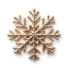 Exquisite Golden Glitter Snowflake Macro Shot on White Background