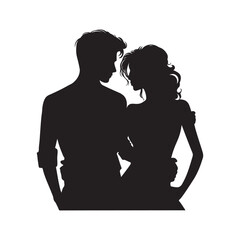 Romantic couple silhouette vector art illustration isolated on white background.