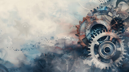 Gears and Industry Frame Background watercolor