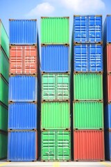 Fototapeta premium A stack of colorful shipping containers arranged in a vertical formation.