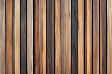  Wooden wall made of vertical panels. Line slats made of wood for a modern interior. Timber planks for cladding facades or fences. Material for cladding in construction. 