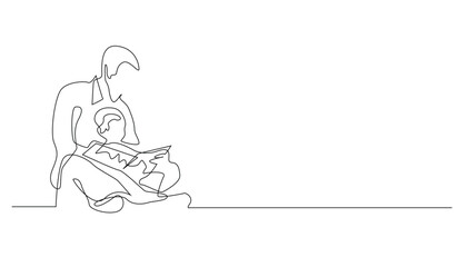 continuous line of father reading children's story book.father's day one line drawing concept.father's day background