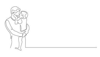 father's day, one line drawing concept. the father's activity of holding the child in continuous lines. father's day expressions drawn in one line