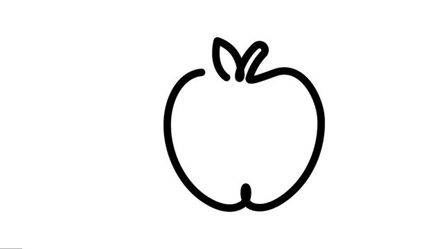 The apple healthy fruit and food Continuous single line art Animation. Animated Video of food Motion Graphics