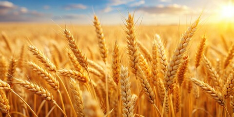 Golden wheat field closeup with ripe ears ready for harvest, wheat, field, golden, harvest, agriculture, crop, farm, nature
