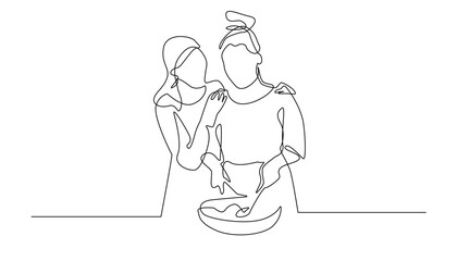 continuous line of daughter and mother cooking in the kitchen.single line vector of mother and daughter affection.cooking together one line concept
