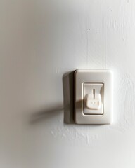 Minimalistic light switch on a plain white wall, showcasing simplicity and modern home interior design under natural light.