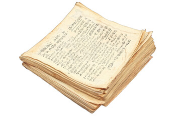 A vintage stack of old, yellowed pages displaying text, perfect for historical or literary themes.