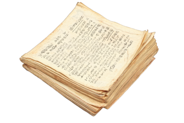 A vintage stack of old, yellowed pages displaying text, perfect for historical or literary themes.