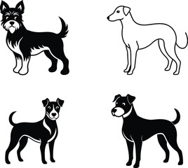 Dog line art and silhouette  white  background 