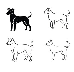 Dog line art and silhouette  white  background 