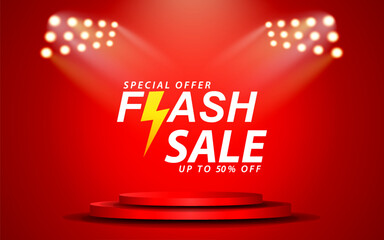 special offer flash sale discount template banner with blank space 3d podium for product sale