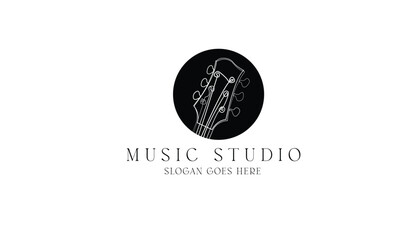 Fototapeta premium music studio logo template. line drawing guitar head icon for studio logo and others.eps 10 vector