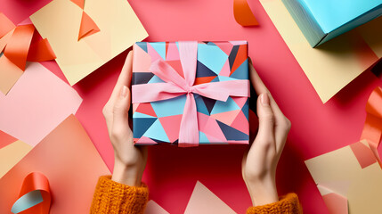 Naklejka premium Modern Geometric Gift Wrap with Stylish Twist