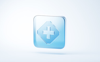 Transparent blue glass icon, 3d rendering.