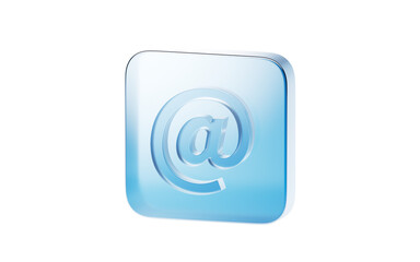 Transparent blue glass icon, 3d rendering.