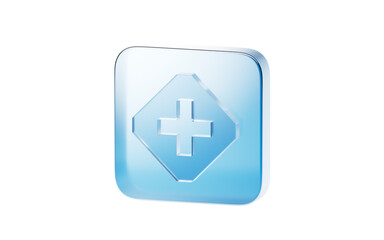 Transparent blue glass icon, 3d rendering.