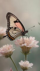 Fototapeta premium Butterfly with orange wings perched on pink flower