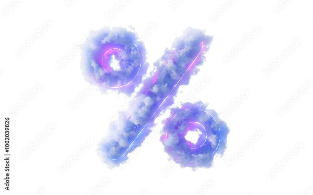 Poster isolated soft cloud with percent sign shape, 3d rendering.