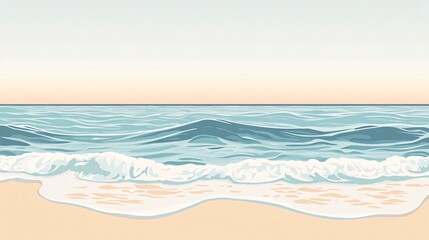 Obraz premium Calm ocean waves lapping on a sandy beach at sunset.