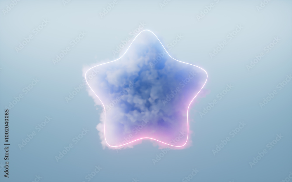 Poster isolated soft cloud with star shape, 3d rendering.