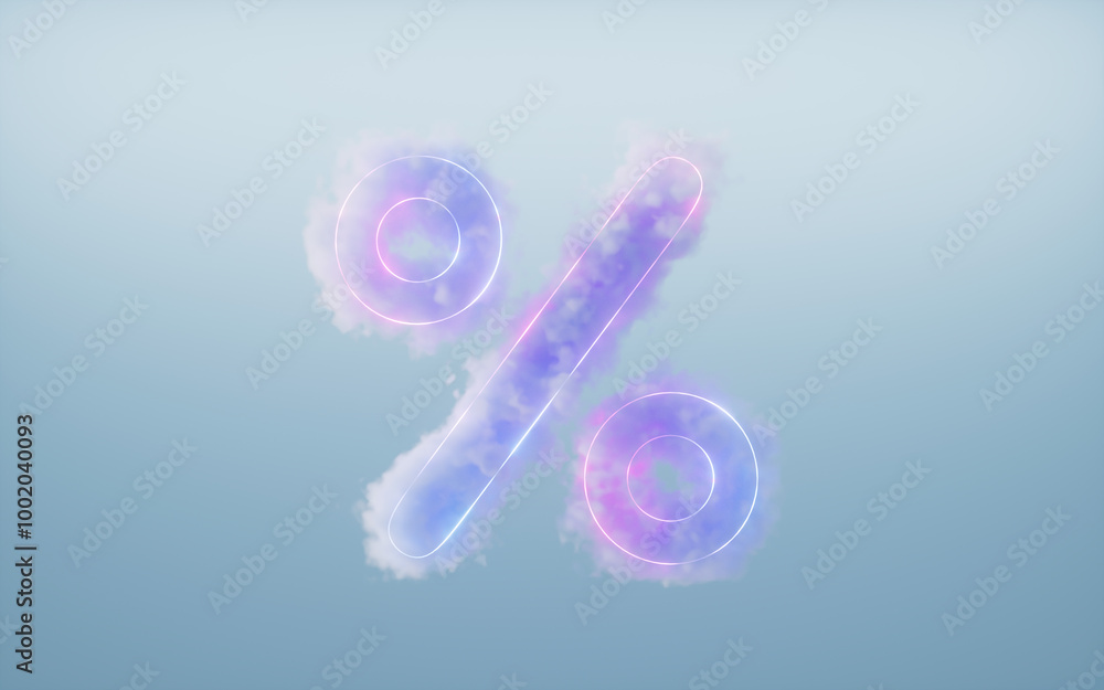 Poster isolated soft cloud with percent sign shape, 3d rendering.