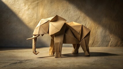 Origami elephant sculpture in minimalistic lighting