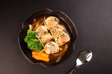 Rollade Saus Asam Manis is Sausage Chicken Egg Roll in Sweet Sour Sauce.