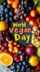 A colorful assortment of fresh fruits and vegetables beautifully showcases World Vegan Day