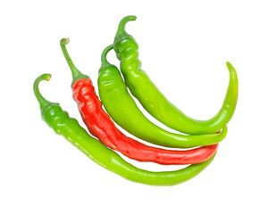 Red and green hot peppers isolated on a white background. A few fresh natural peppers.