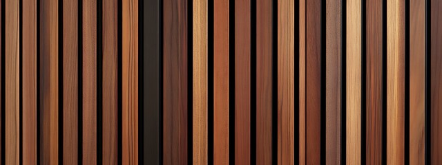  Wooden wall made of vertical panels. Line slats made of wood for a modern interior. Timber planks for cladding facades or fences. Material for cladding in construction. 