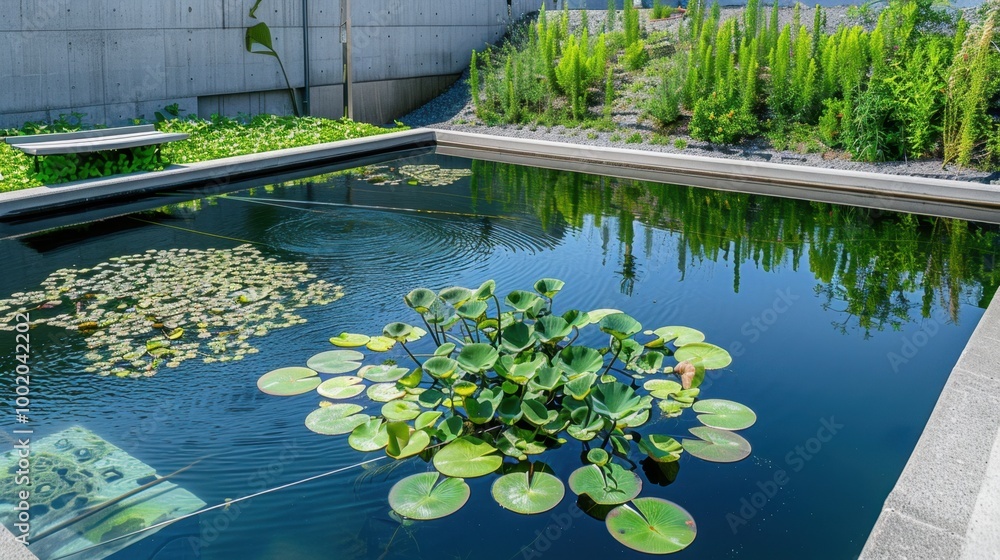 Sticker Serene Pond with Lily Pads and Lush Greenery