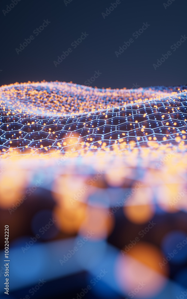 Poster hexagonal wave grid background, 3d rendering.