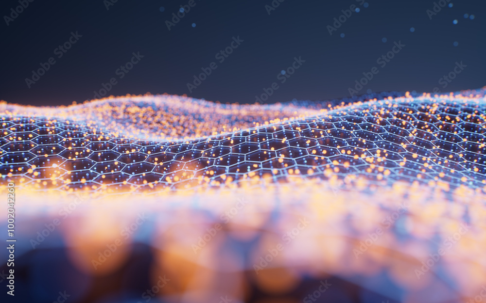 Poster hexagonal wave grid background, 3d rendering.