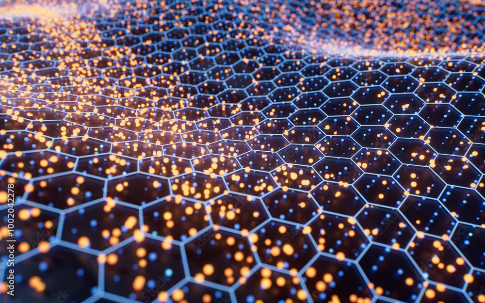 Poster hexagonal wave grid background, 3d rendering.