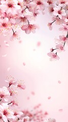 Obraz premium Cherry blossom branches with falling petals, soft