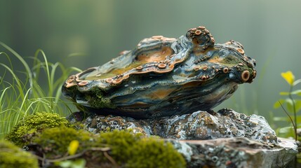 Close-Up of a Moss Covered Stone Sculpture in Nature