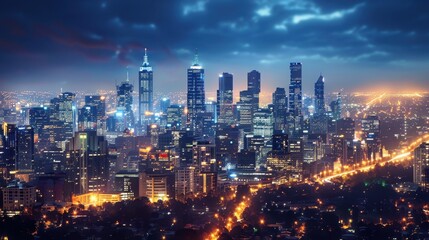Obraz premium Nighttime Cityscape with Dramatic Sky